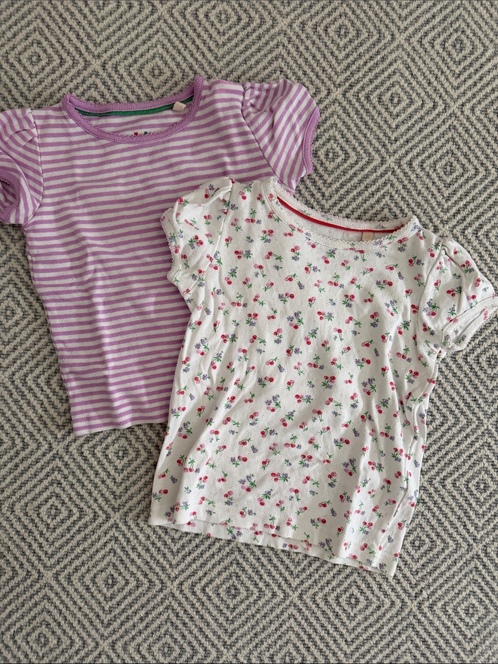MINI BODEN Girls’ floral Print & Lavender Stripe Short Sleeve Tops